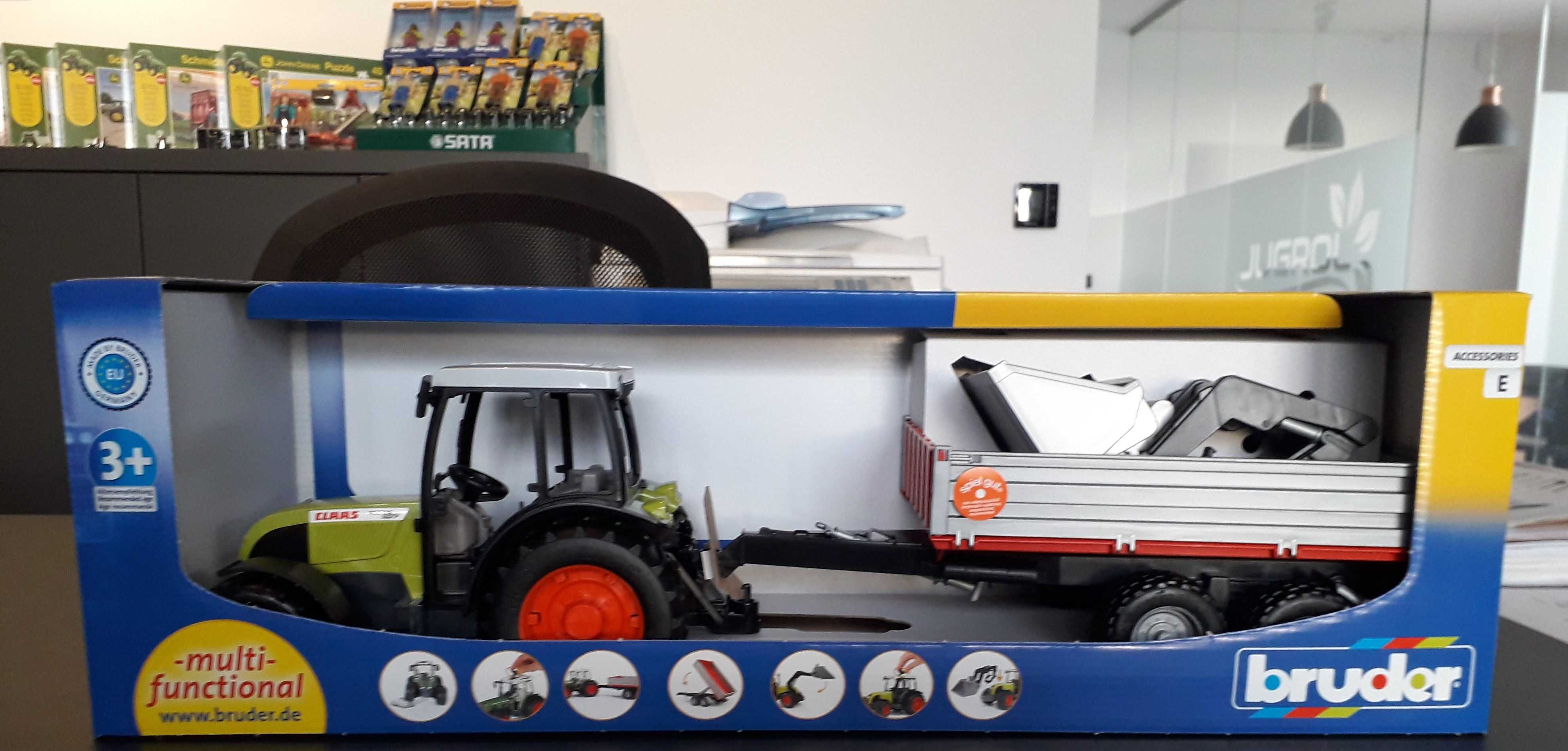 Bruder zabawka Traktor Claas z ładowaczem i przyczepą zestaw