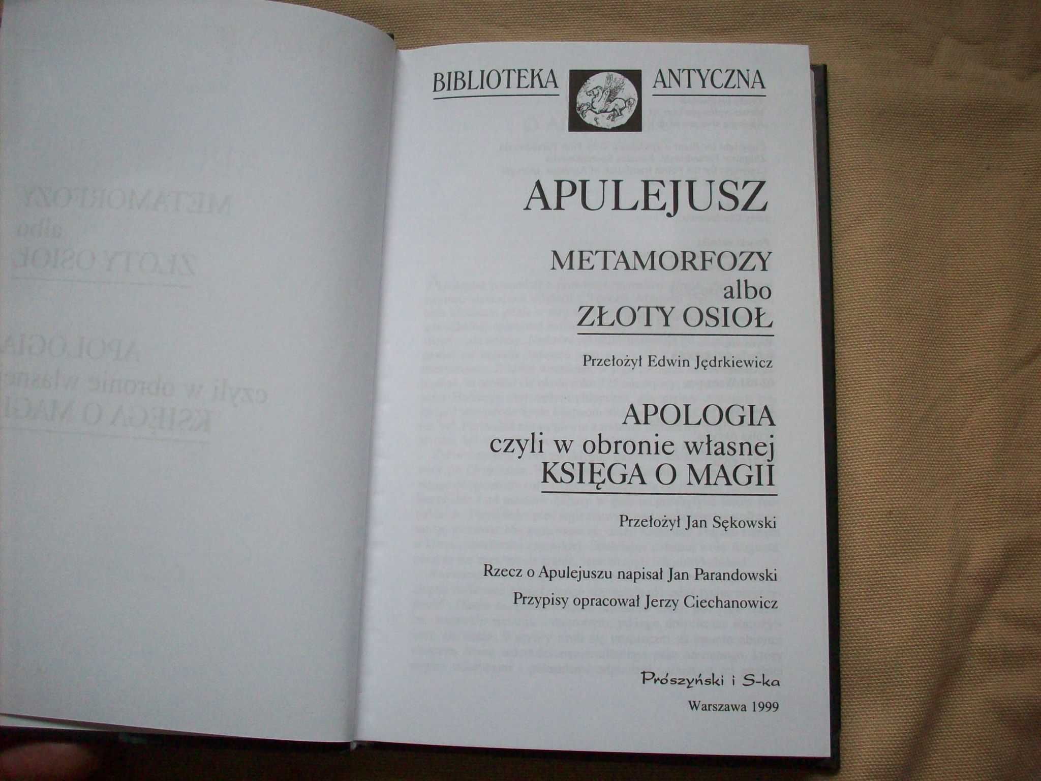 Metamorfozy albo Złoty osioł, Apologia, Apulejusz.