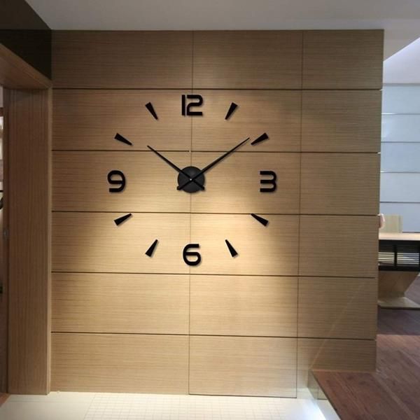 Zegar Przyklejany Nowoczesny Na Ścianę 3D Cichy  120 cm Czarny Ścienny