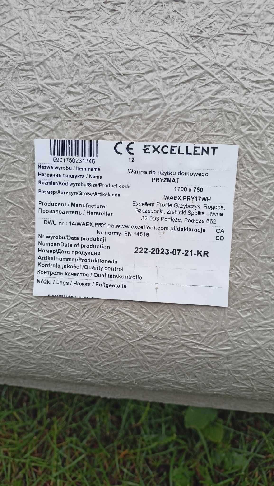 Wanna Excellent Pryzmat 170x75 prostokątna biała
