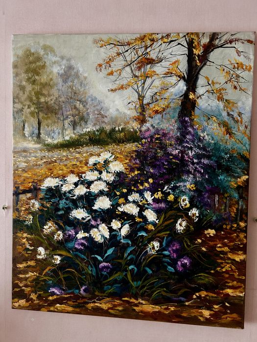 Картина Білі хризантеми в саду