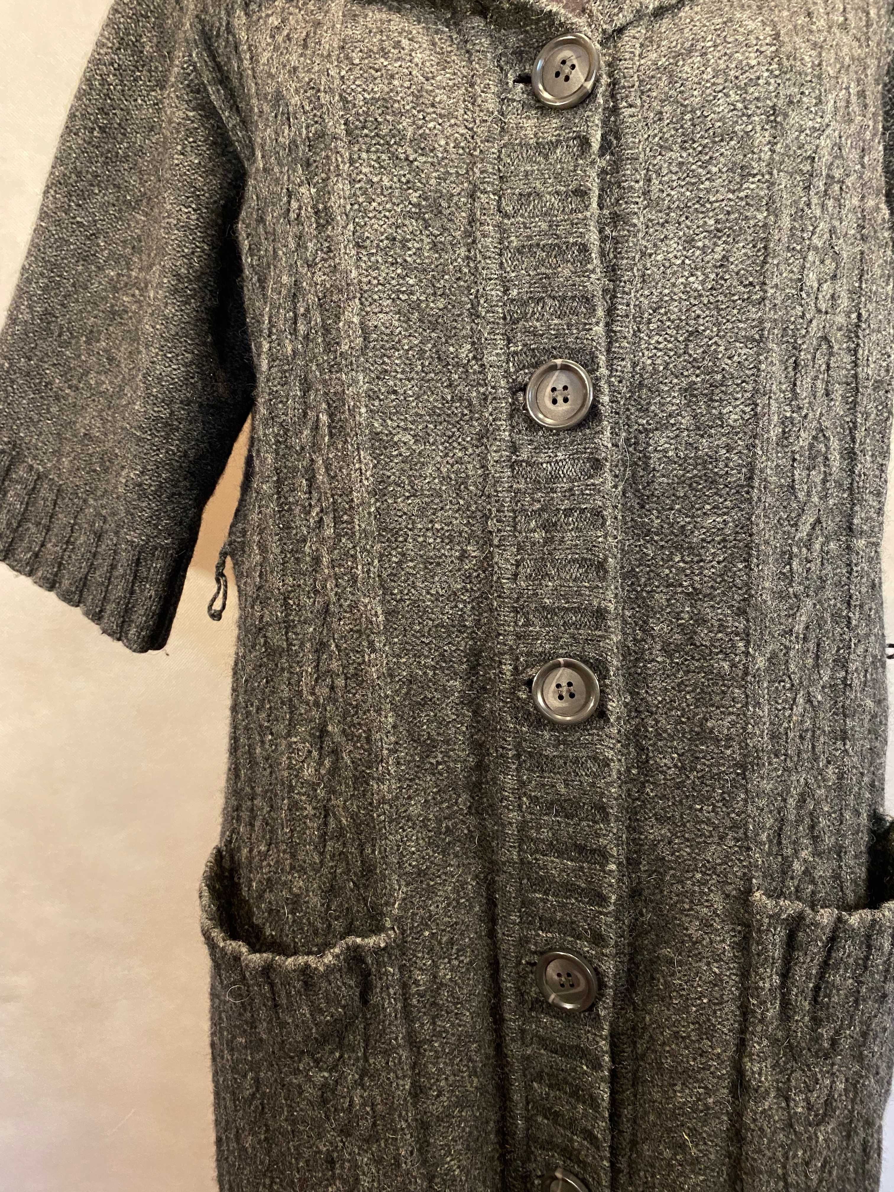 Kardigan sweter damski szary na guziki długi wełna Noa Noa 42 XL L