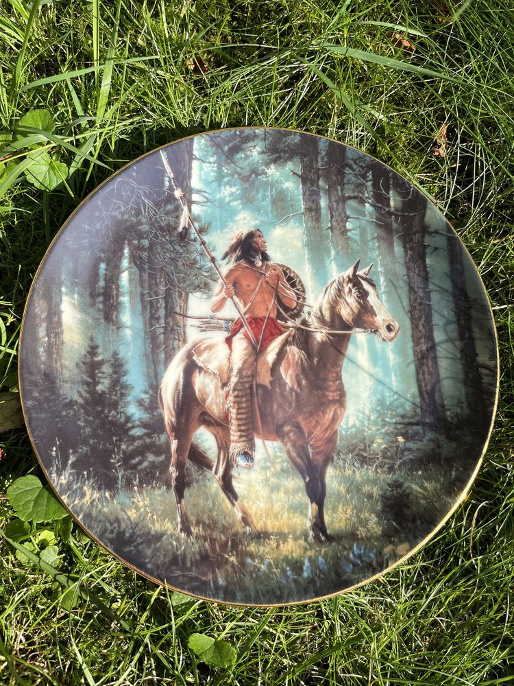 *Indianin Wojownk Hamilton Kolekcjonerski Talerz Porcelana Koń Grafika