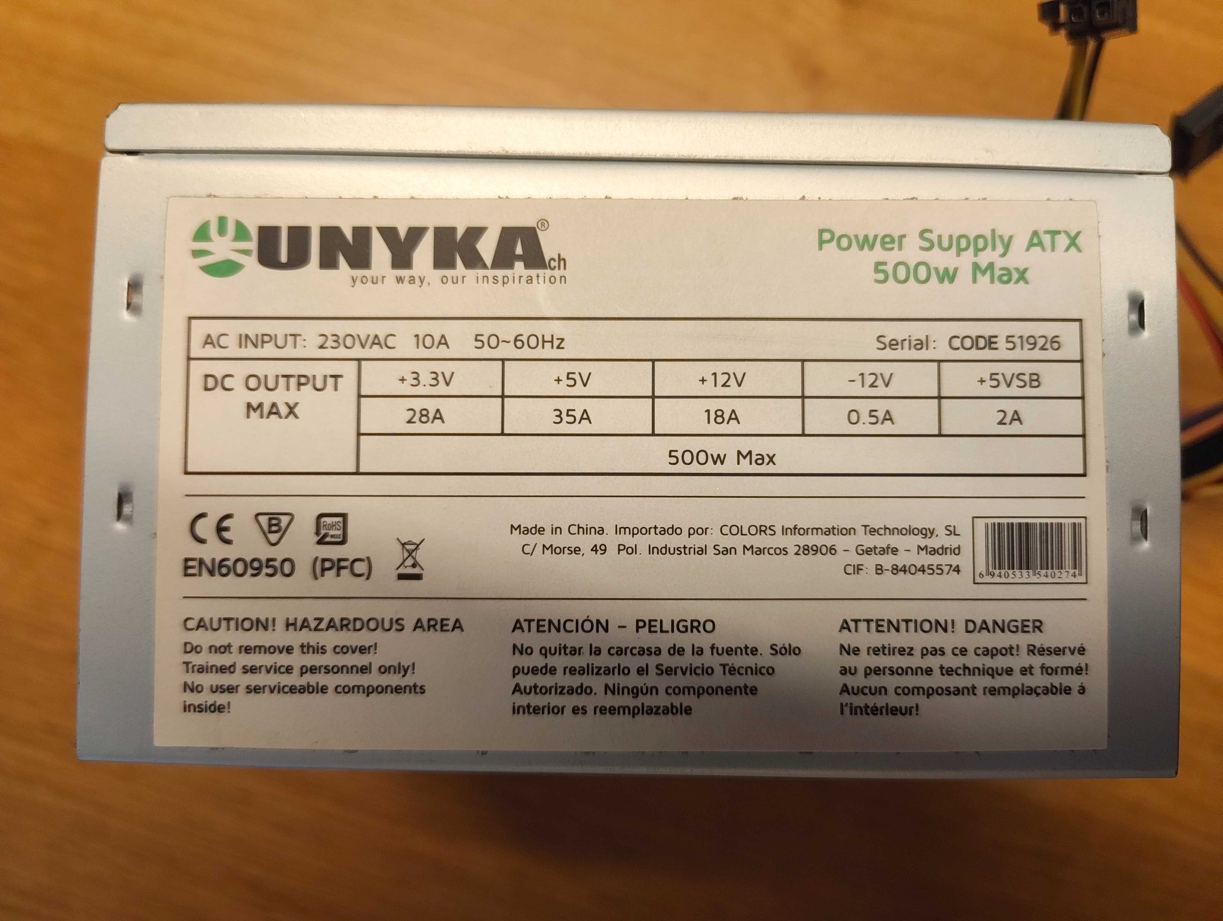Fonte de Alimentação ATX Unyka 500W