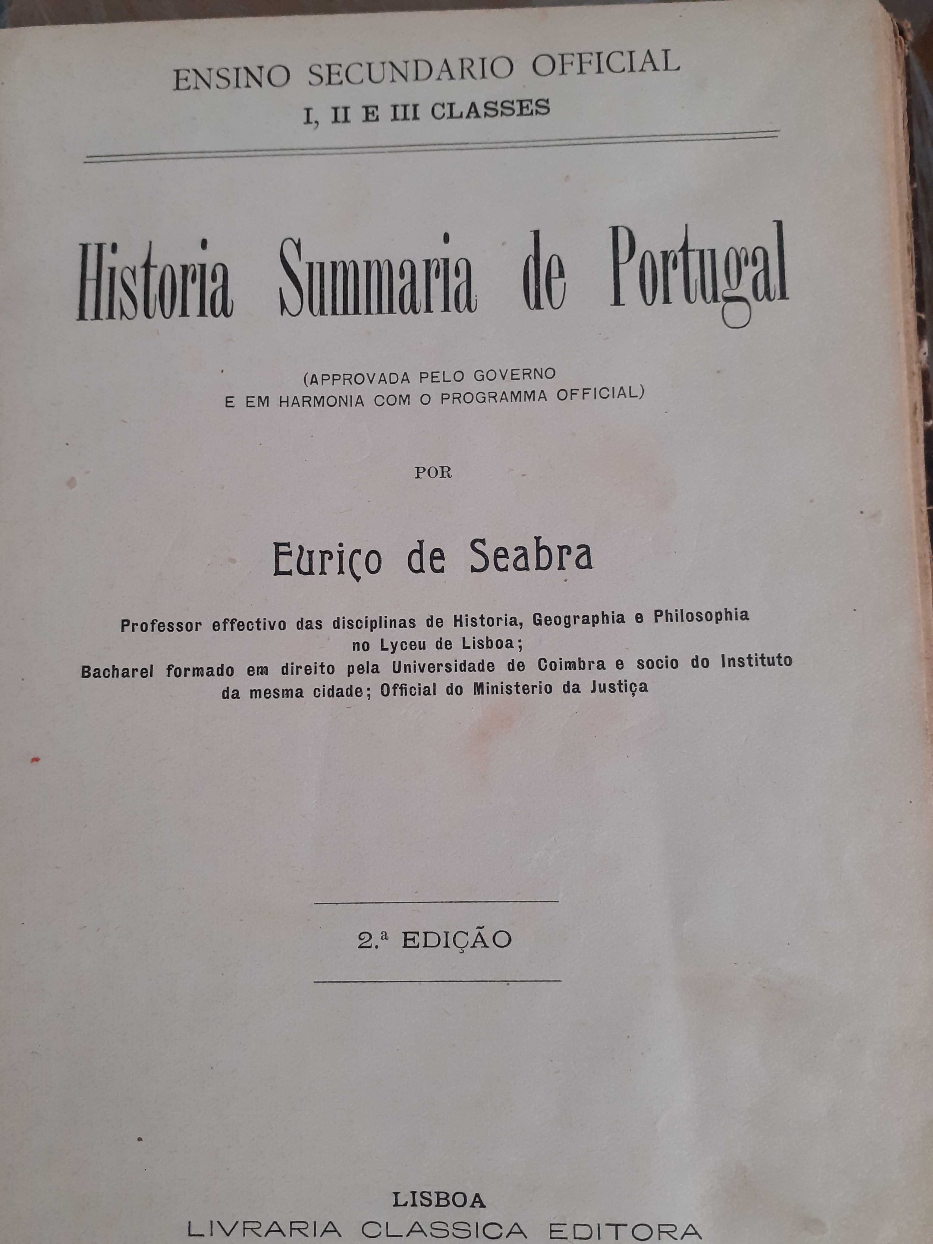 Compendio de Historia Sumaria de Portugal por eurico Seabra / 2 livros