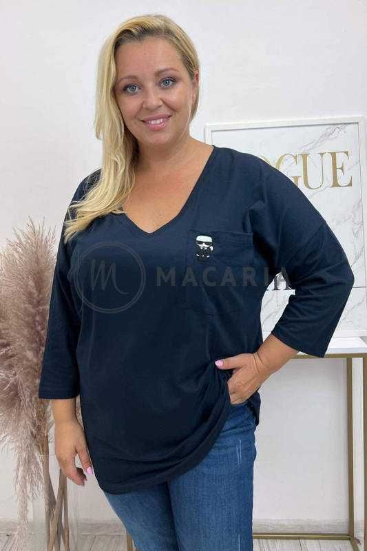 Bluzka damska t-shirt z rękawem 3/4 Plus Size granatowa 54/56