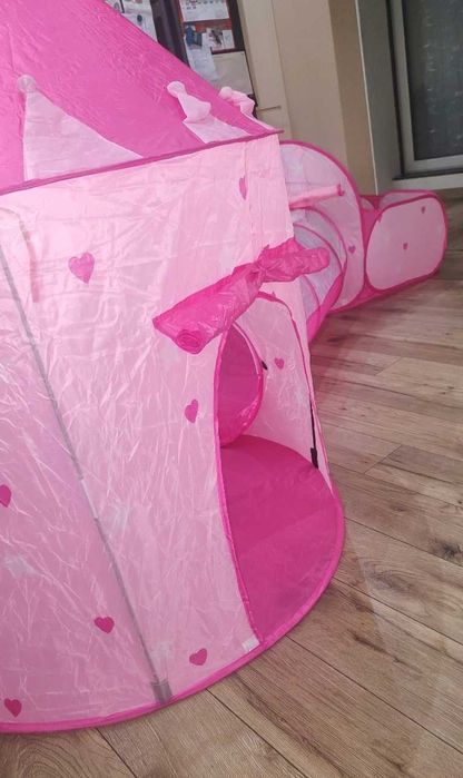 Namiot 3w1 dla dzieci: zamek + tunel + kojec/basen, różowy