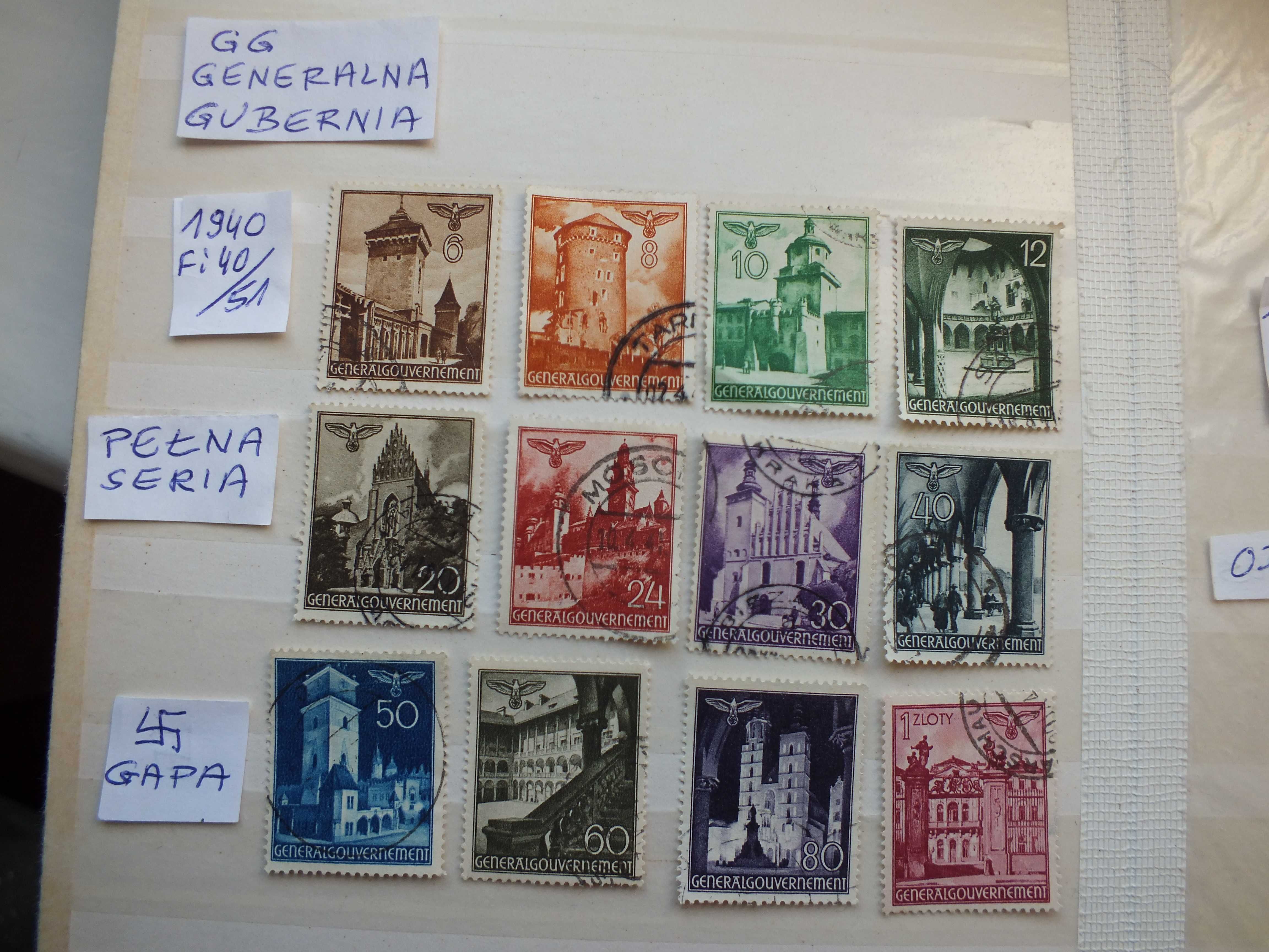 12szt. znaczki seria Fi40 GG Niemcy 1940r. KRAKÓW Swastyka,Gapa Rzesza