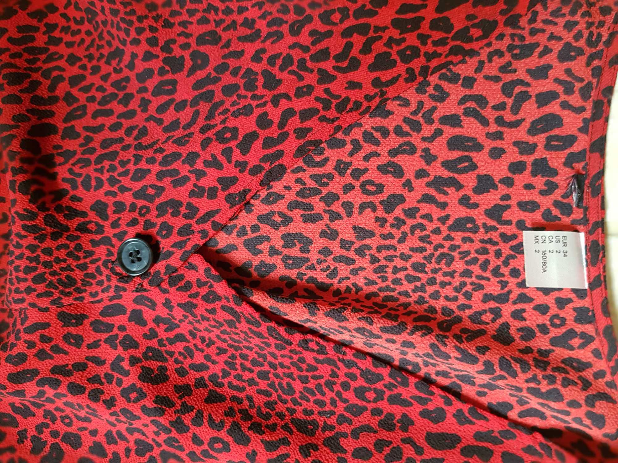 Tunika wzór lamparci, kolor żurawinowy,  roz. XS,z H&M, zapinana