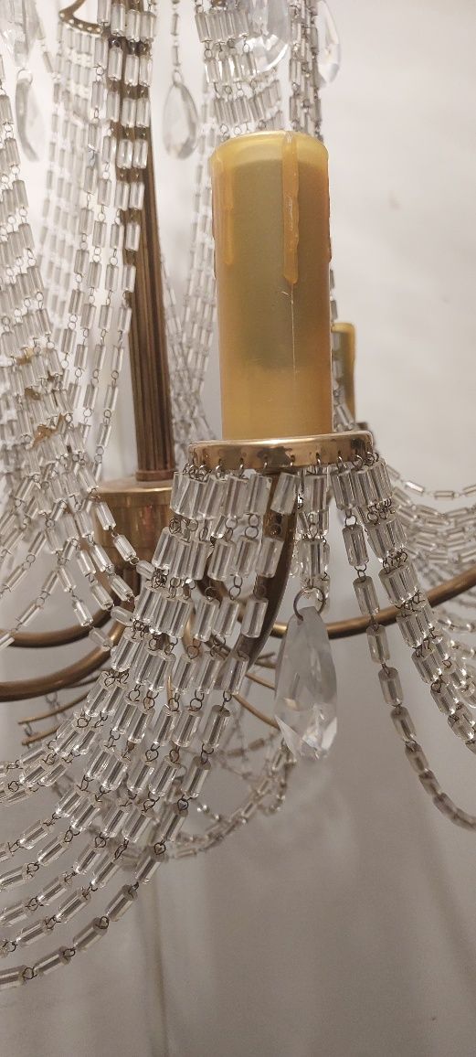 Żyrandol lampa do salonu metalowo szklany STARY