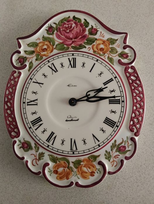 Ceramiczny zegar kuchenny Eloma – ręcznie malowany, vintage, Niemcy