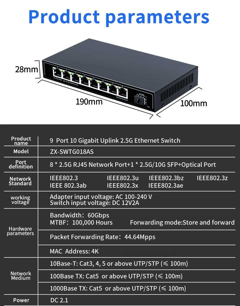 Switch HORACO 8x2.5G + 1xSFP+ (10G)