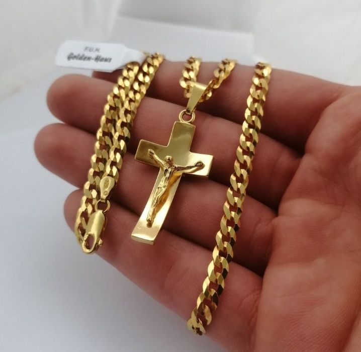 Złoty Łańcuszek Pancerka 60 + Krzyż Srebro 925 + 24k Złoto GWARANCJA!