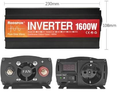 Инвертор  12 В 220 В чистая синусоида . 1600 Вт- 1000 Вт