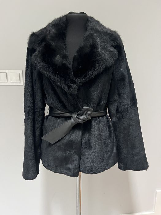 Czarne futro  z norek i szynszyla Nowe