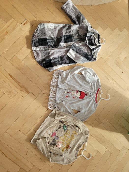 Bluzki zimowe motywy r.122/128 koszulowa tunika w jratę