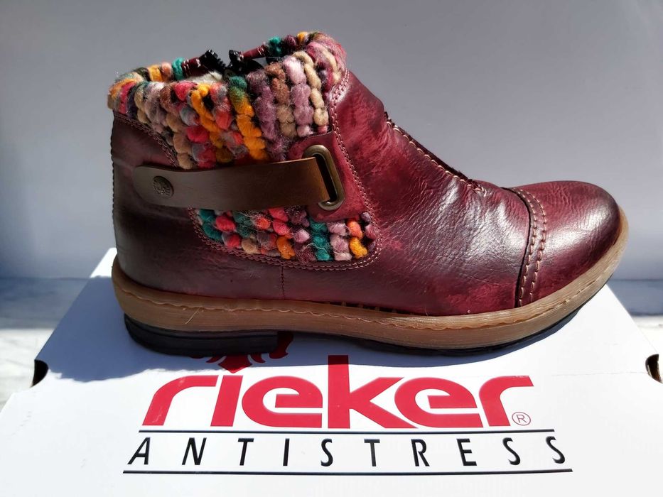 Botki czerwone RIEKER burgund etno folk wełna azteckie 39 szyte