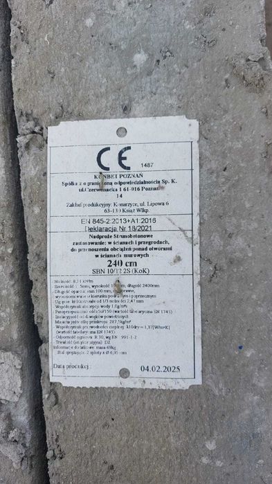 Nadproża strunobetonowe SBN 1.2 mb – 4.2 mb, belki 120 cm do 420 zł,