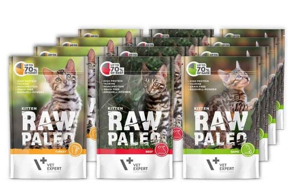 RAW PALEO KITTEN 12x100g - mokra karma dla kociąt - mix smaków