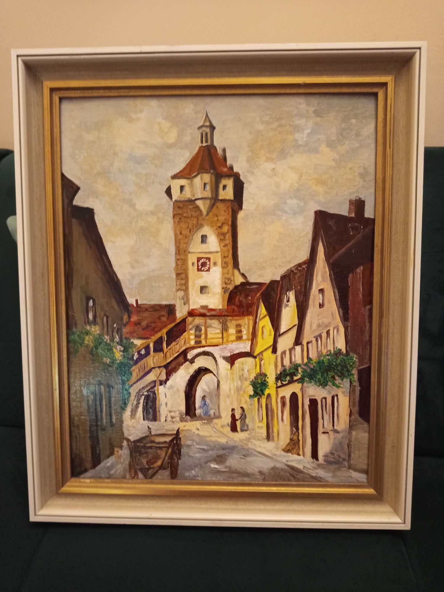 Obraz olejny " Brama Klingentor w Rothenburgu " wym. 58 x 48 cm.