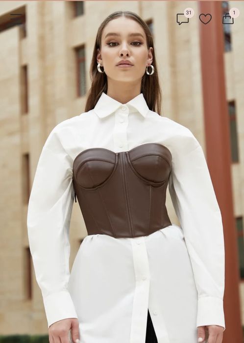 Топ бюстьє корсет з екошкіри коричневий шоколадний