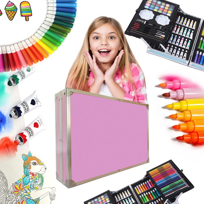 Zestaw 145 elementów artystycznych DLA DZIECI walizka różowa