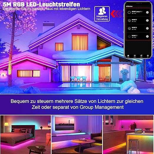 Elastyczna taśma LED Neon RGB 5m, IP65, Bluetooth i Pilot, 12V