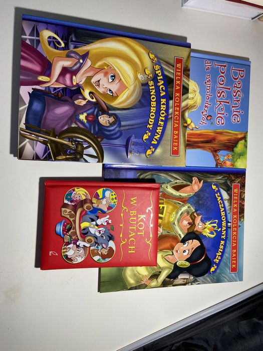 Zestaw 4 nowych książek kot w butach zaczarowany ksiaze basnie