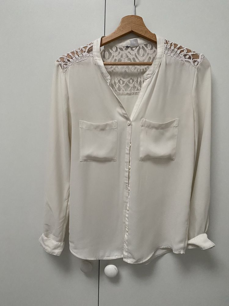 Luźna bluzka Ecru z koronką H&M