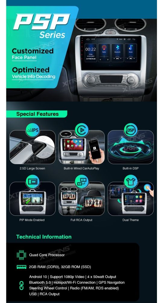 Rádio Android XTRONS para FORD com wi-fi Bluetooth GPS MIRROR LINK USB