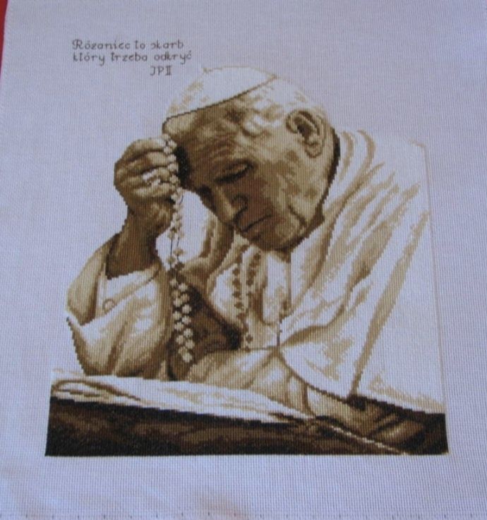 Obraz Papiez JPII haft krzyzykowy