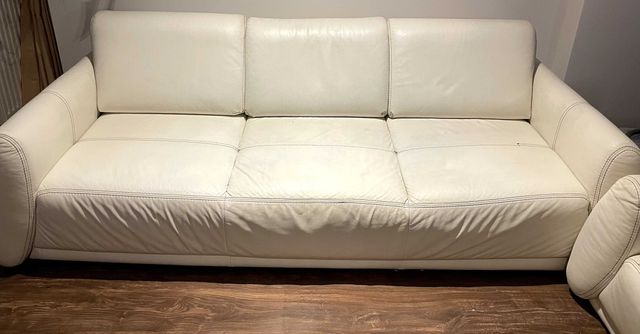 Sofa skórzana 3-osobowa, kolor Ecru / kremowy / beżowy