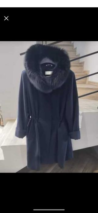 Marina Rinaldi Made in italy plaszcz wełna alpaka i owcza z futrem