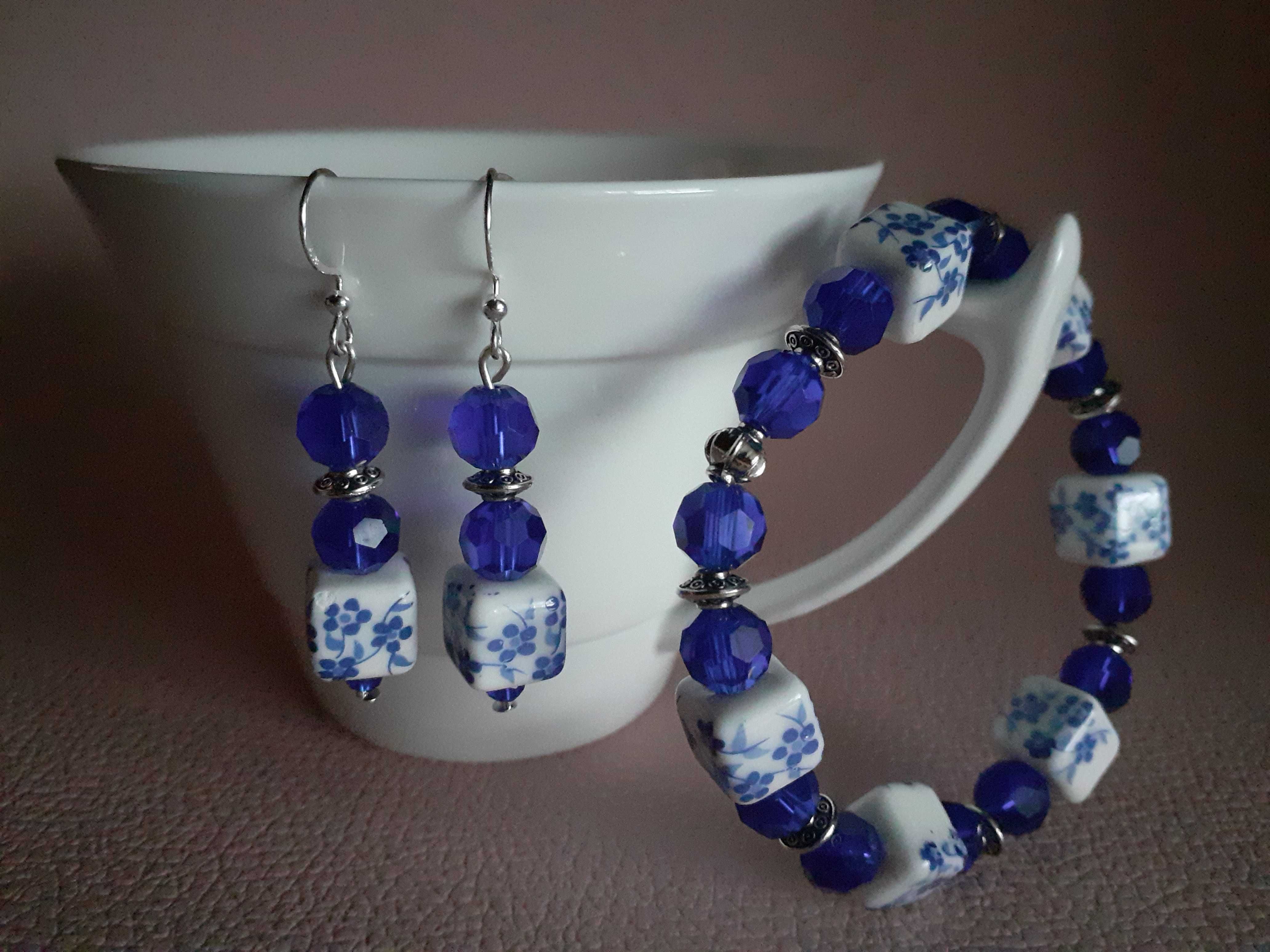 Biżuteria z porcelany i szkła - bransoletka i kolczyki - różne zestawy