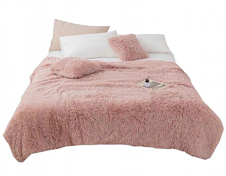 Koc narzuta na łóżko 200x220 Włochacz Futrzany Yeti Pudrowy