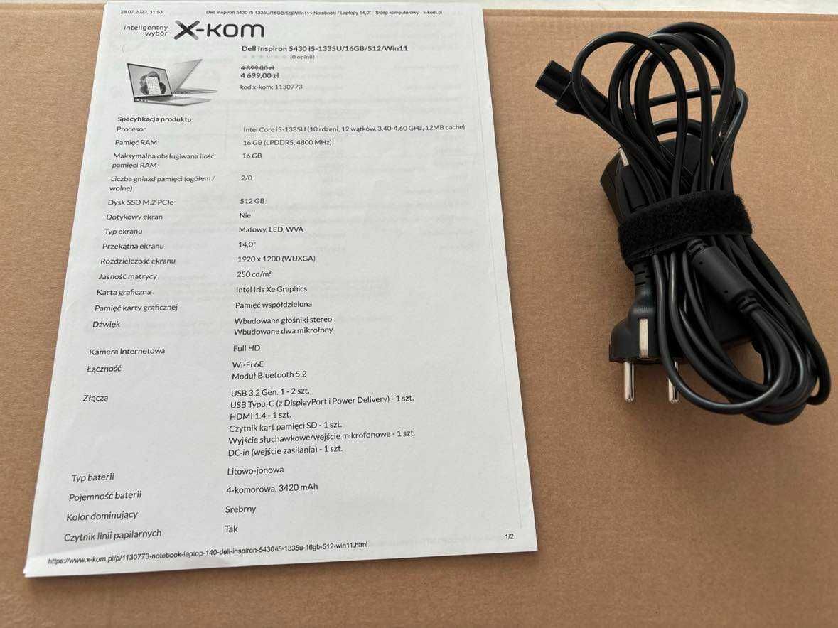 Laptop Dell Inspiron 5430 i5-1335U/16GB/512/Win11