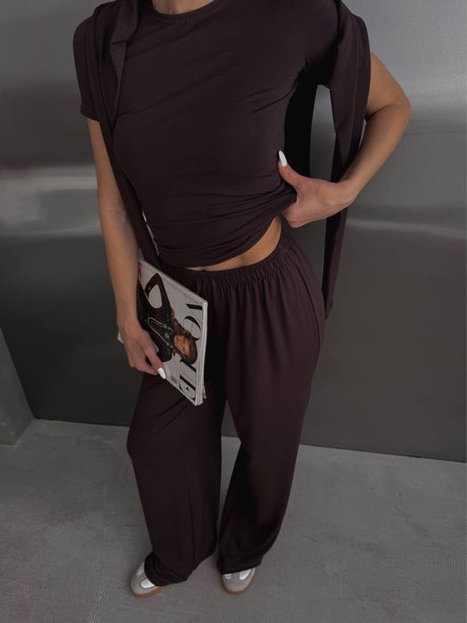 Костюм трійка лонгслів футболка та штани палаццо