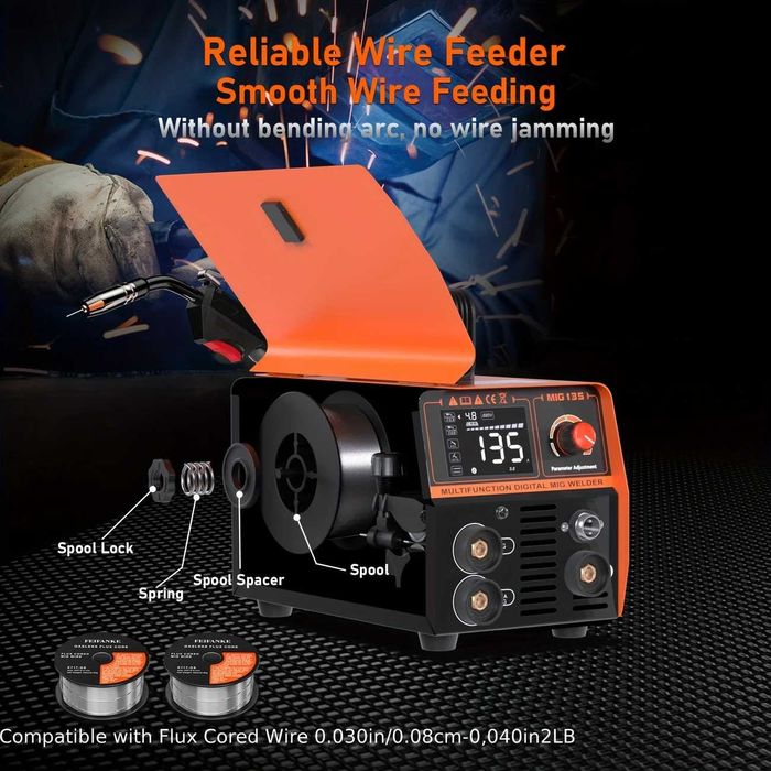 F1286 Máquina soldar Fio e eletrodo MIG135 e ARC COM CABOS E ROLO
