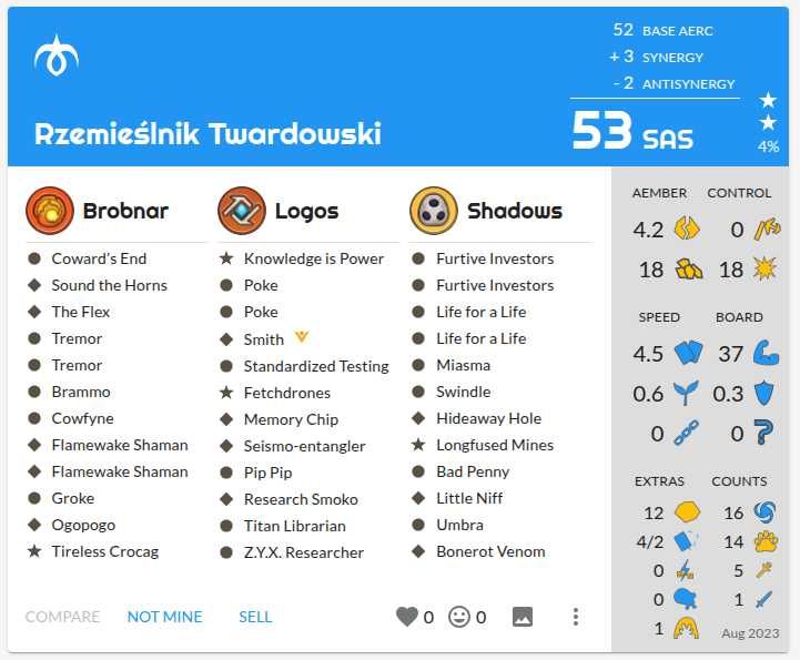 Keyforge - talia do gry "Rzemieślnik Twardowski" - SAS 53