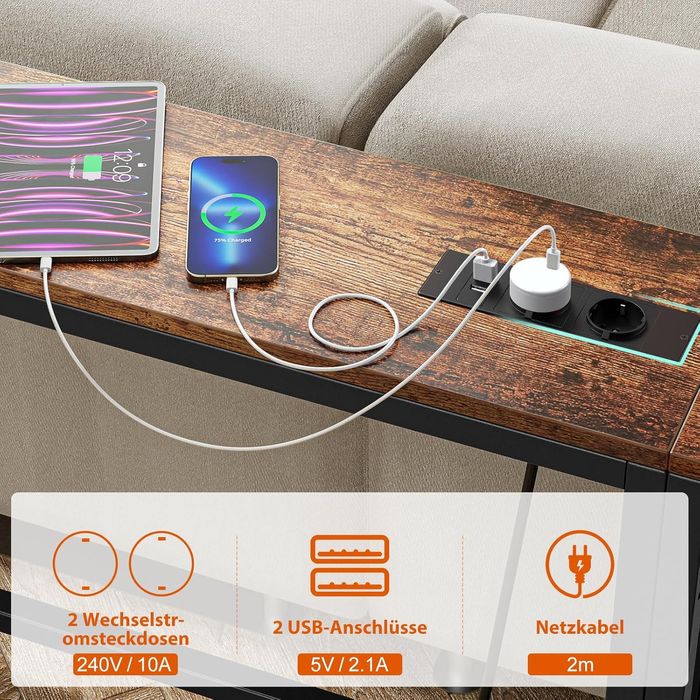 Wąska konsola z gniazdem i portem USB, zestaw 2 sztuki