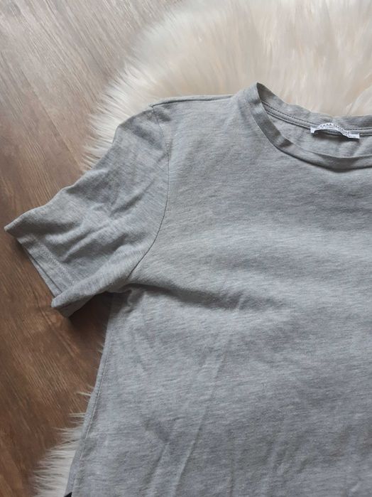 szary T-shirt koszulka z krótkim rękawem wykończona siateczką ZARA S