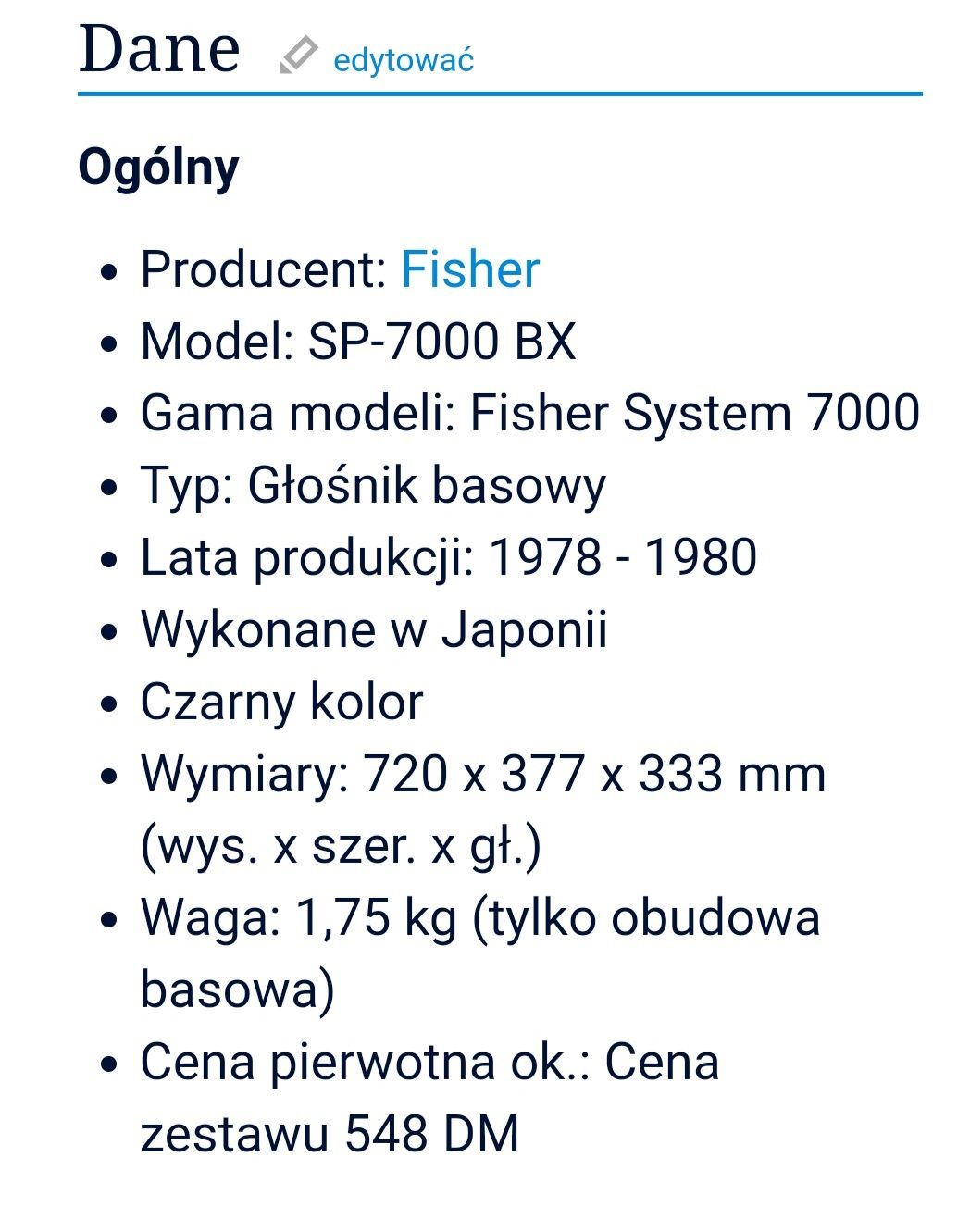 Kolumny głośnikowe Fisher SP 7000 BX + TW