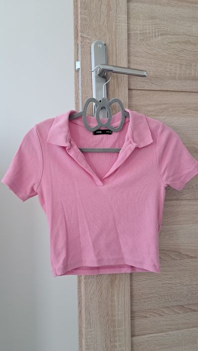 Koszulka z kołnierzykiem crop top polo S sinsay