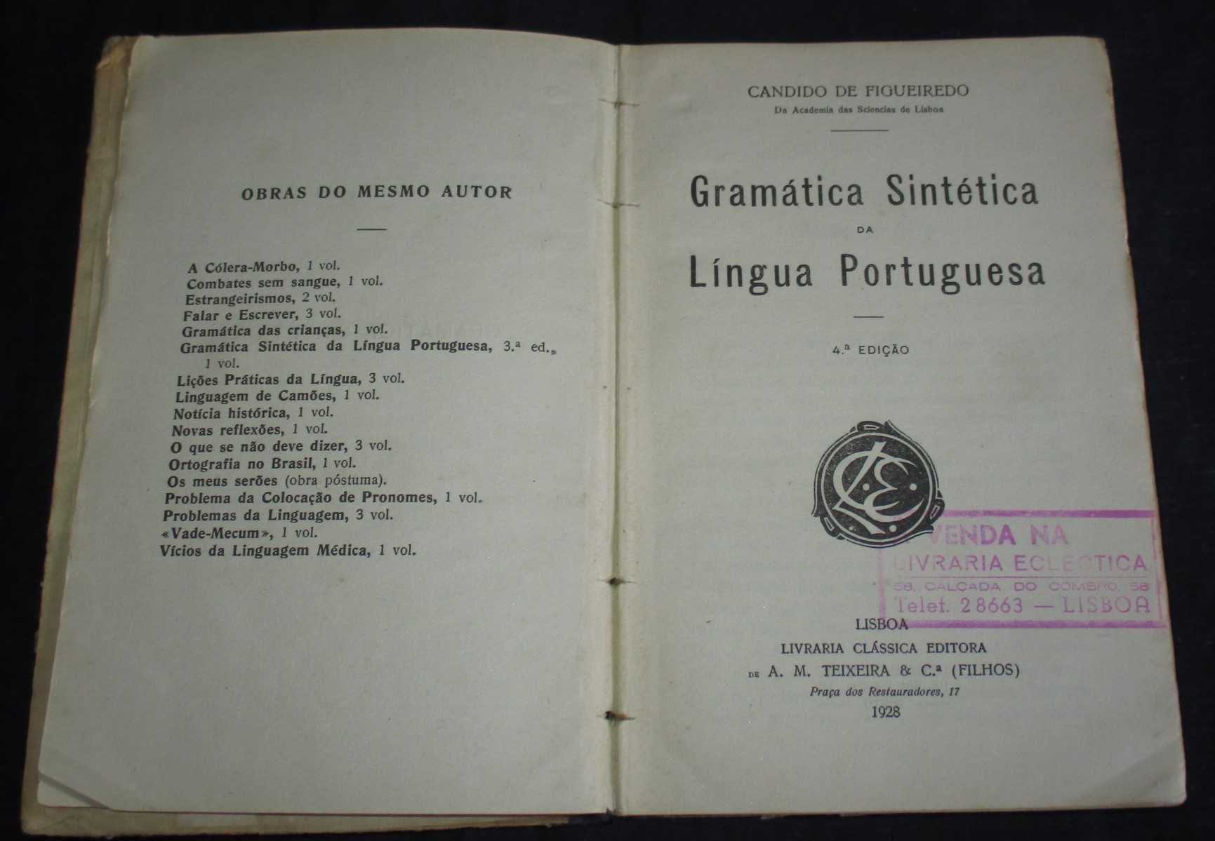 Livro Gramática Sintética da Língua Portuguesa Cândido de Figueiredo