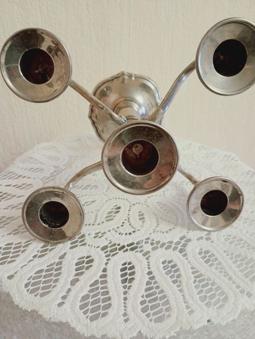 Антикварний свічник канделябр Swanski , посріблена латунь