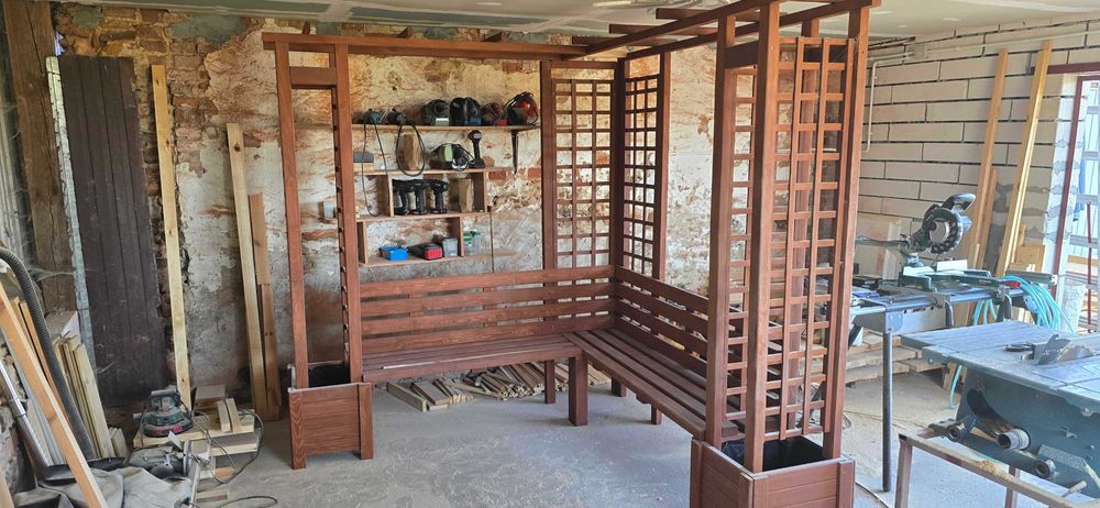 pergola z ławką i donicami, wykonam inne rzeczy z drewna
