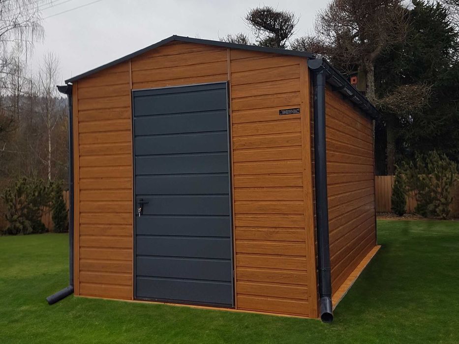 Domek ogrodowy 2,5×4,5m Okno Rynna Drzwi – złoty dąb/grafit matowy