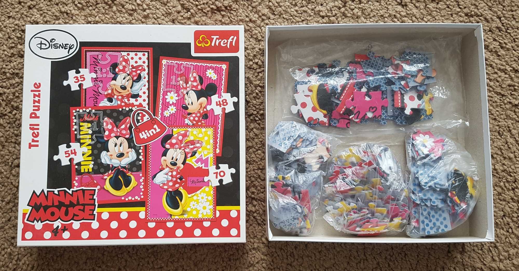 Puzzle MINNIE, 4w1: 35, 48, 54 i 70 elementów, Trefl, od 4 lat