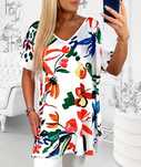 BLUZKA PLUS SIZE TUNIKA 50/52/54/56 krótki rękaw asymetryczna kwiaty