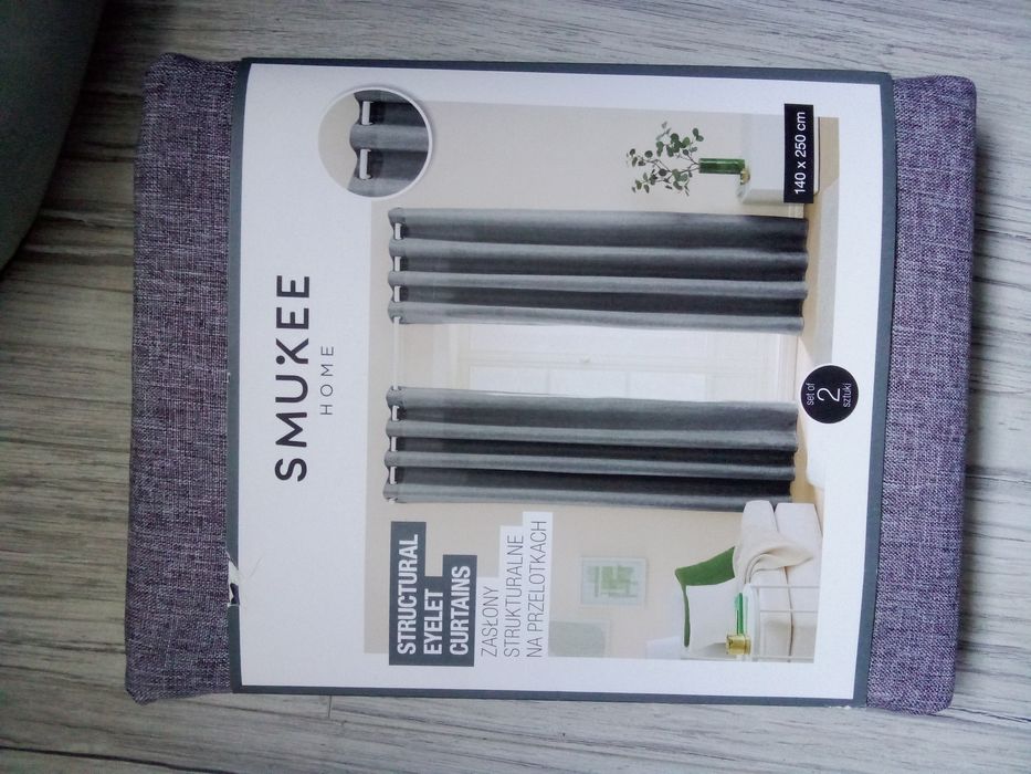 Zasłony strukturalne brązowo szare ala len styl boho SMUKEE przelotki